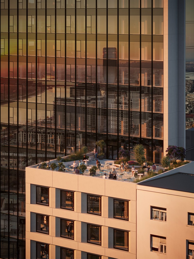 Brankov — the sixth-floor terrace at sunset over Belgrade
