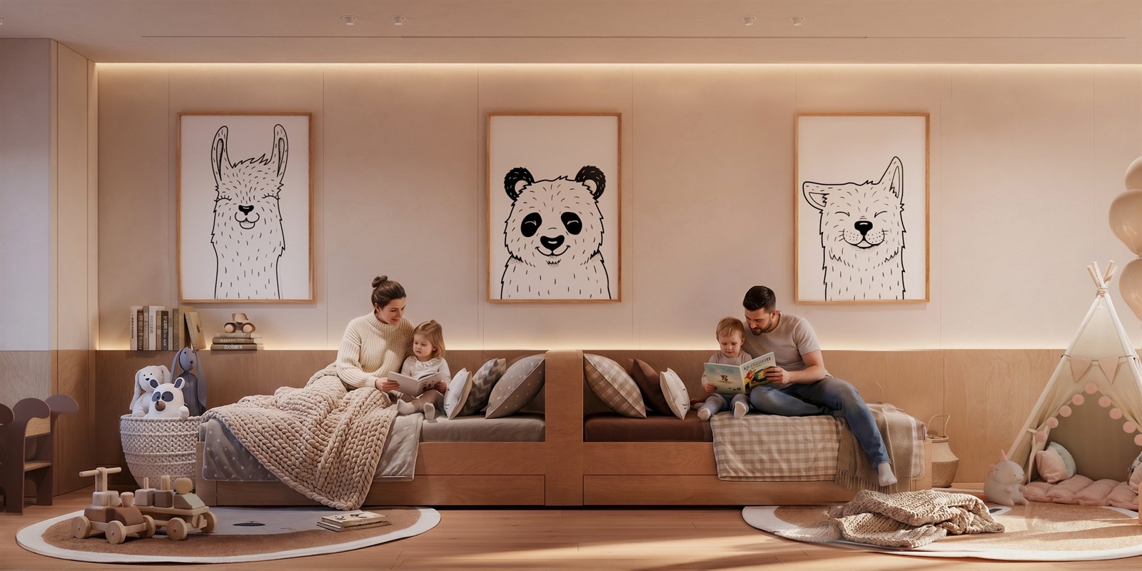 Mirage — kids' room with two beds and animal posters