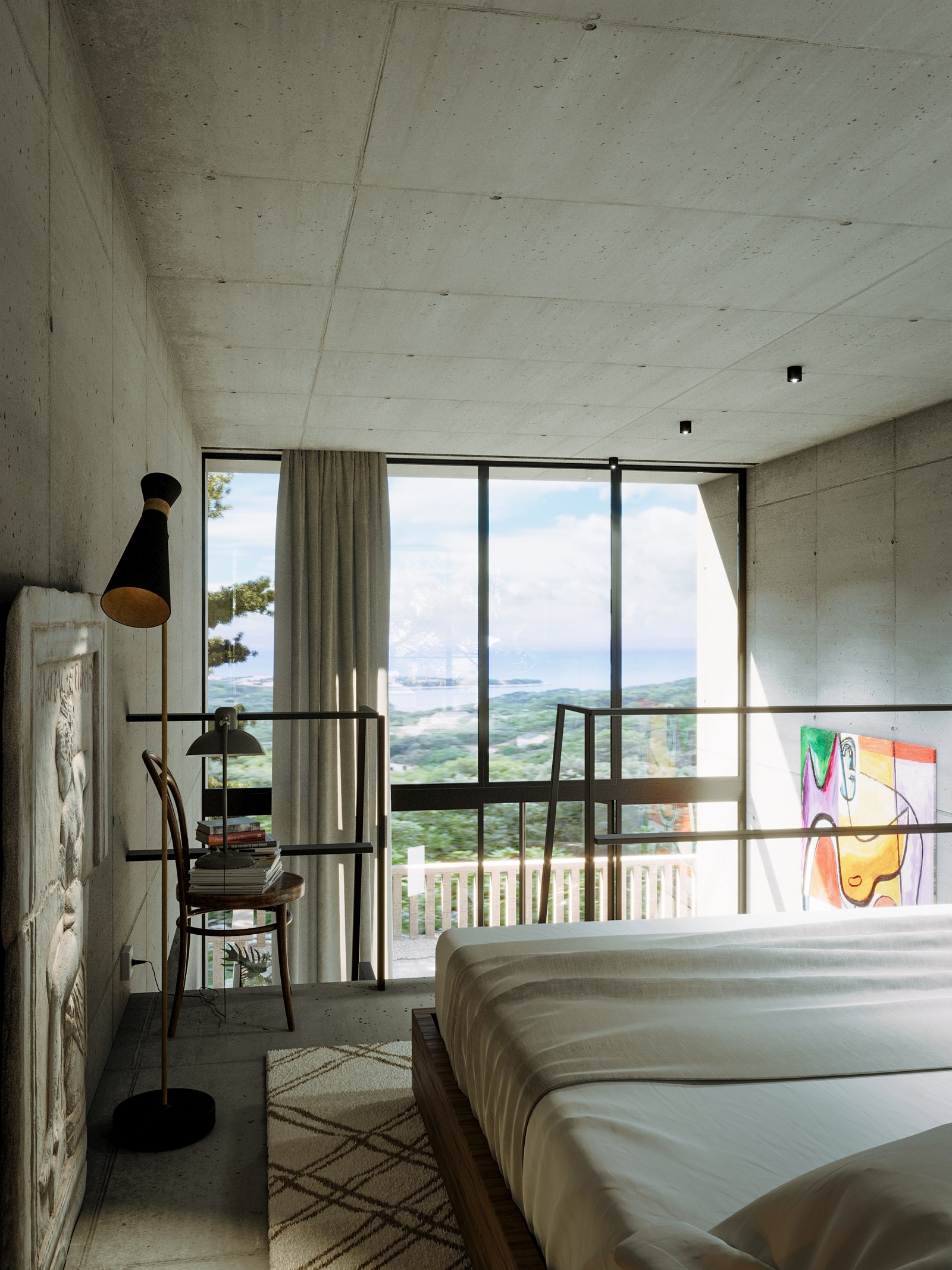 Bedroom with the horizon framed by the opening