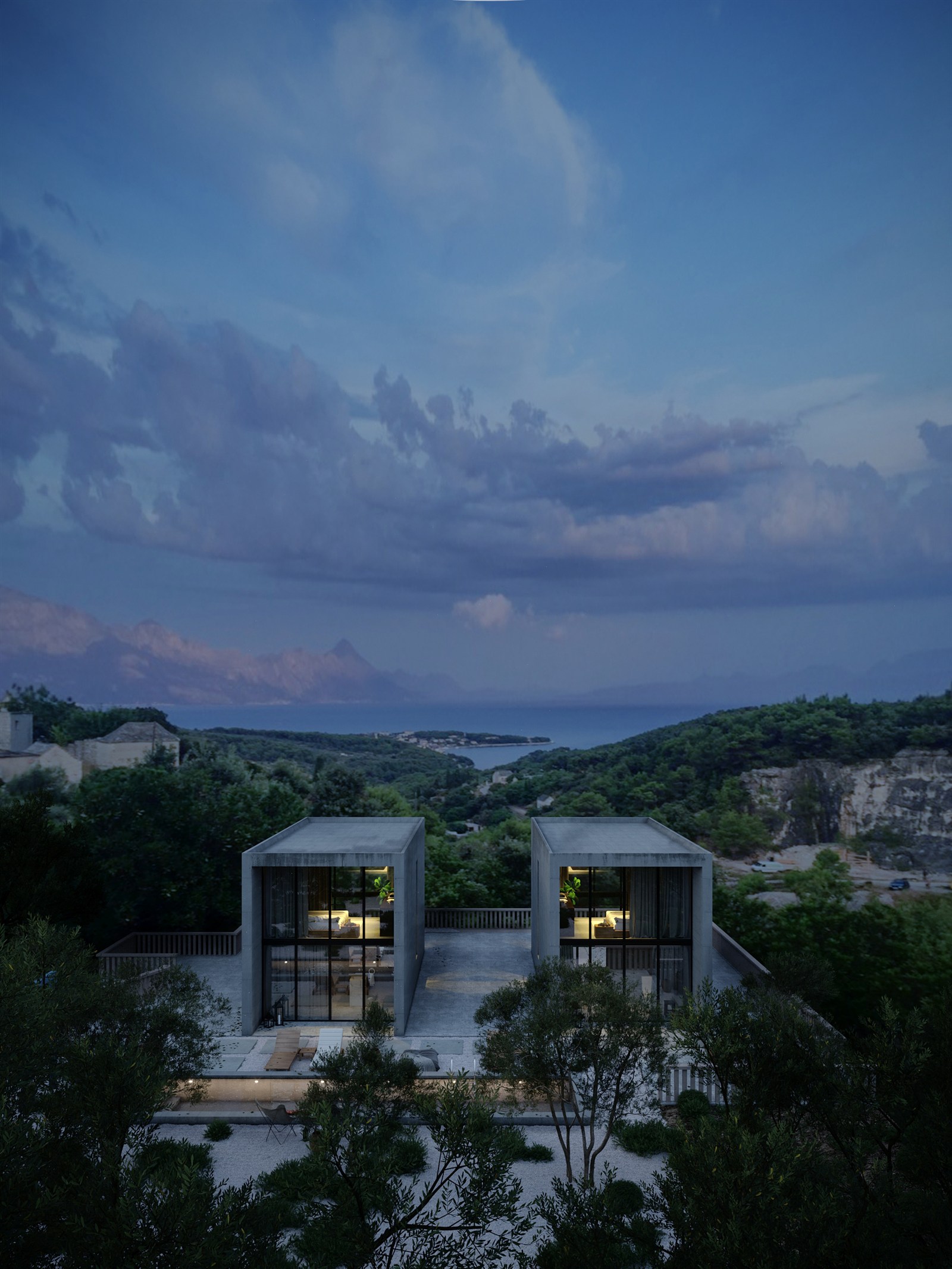 The villas set into the hillside above Selca, away from the village